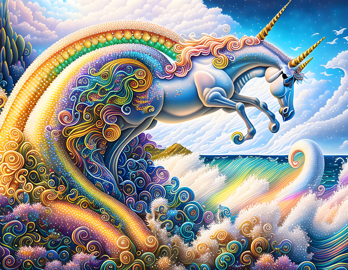Fantasy rainbow unicorn seahorse