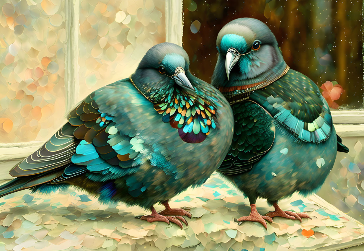 Two beautiful pigeons sitting under my window,