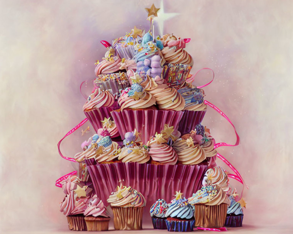 Whimsical Tiered Cupcake Stand with Fantasy Unicorn Theme