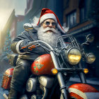 Santa Claus on Motorcycle with Gifts in Urban Alleyway
