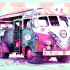 Colorful Retro-Futuristic Bus Artwork with Psychedelic Patterns