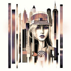 Abstract Woman's Face Blending with Skyscrapers in Warm Tones