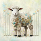 Illustration of whimsical lamb with textured fleece in magical meadow