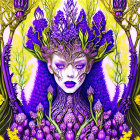 Fantasy artwork featuring woman with purple and yellow floral motifs