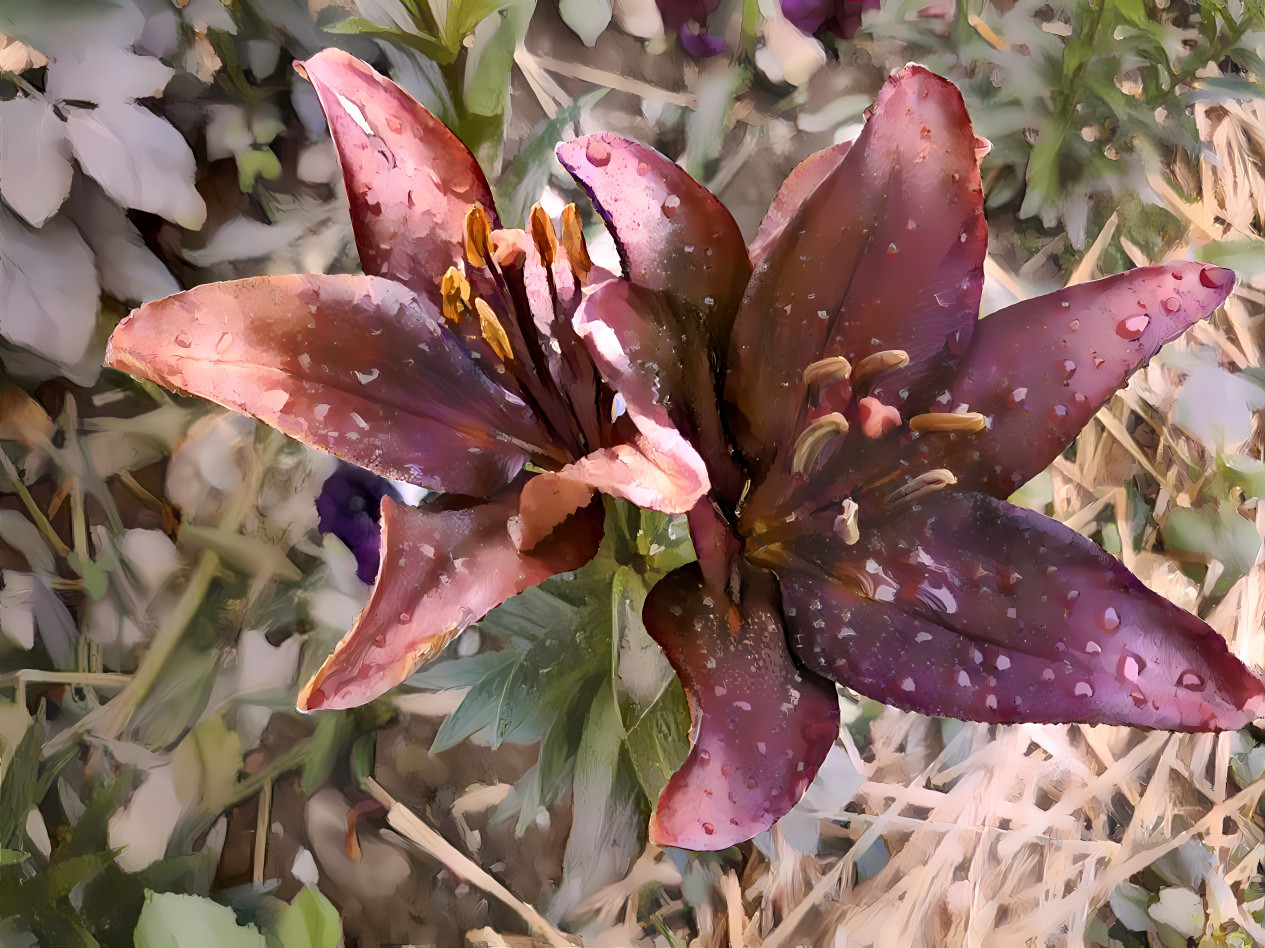Red Lilies with Raindrops