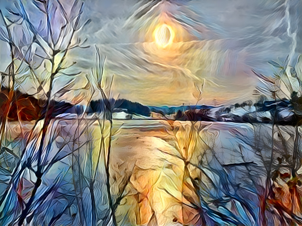 Reflection on frozen lake