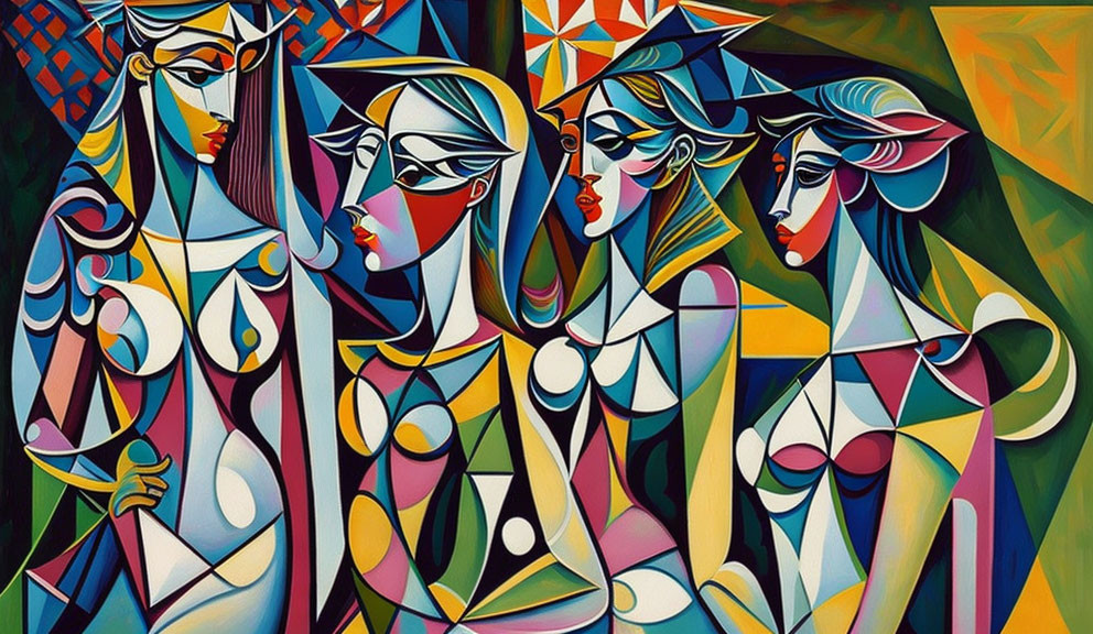 Vibrant Cubist Painting of Abstract Female Figures