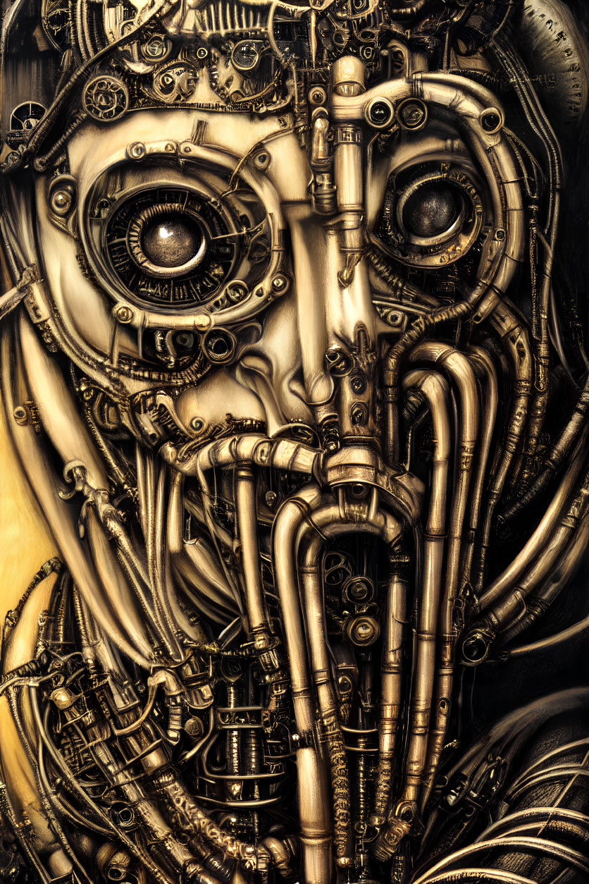 Detailed Steampunk Style Face Art with Gears and Metallic Structures