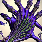 Vibrant digital artwork: Twisted purple tendrils with neon patterns