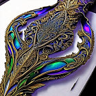 Golden filigree with iridescent inlay on white background: a luxurious and intricate design.