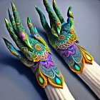 Colorful Peacock Nail Art with Elaborate Designs