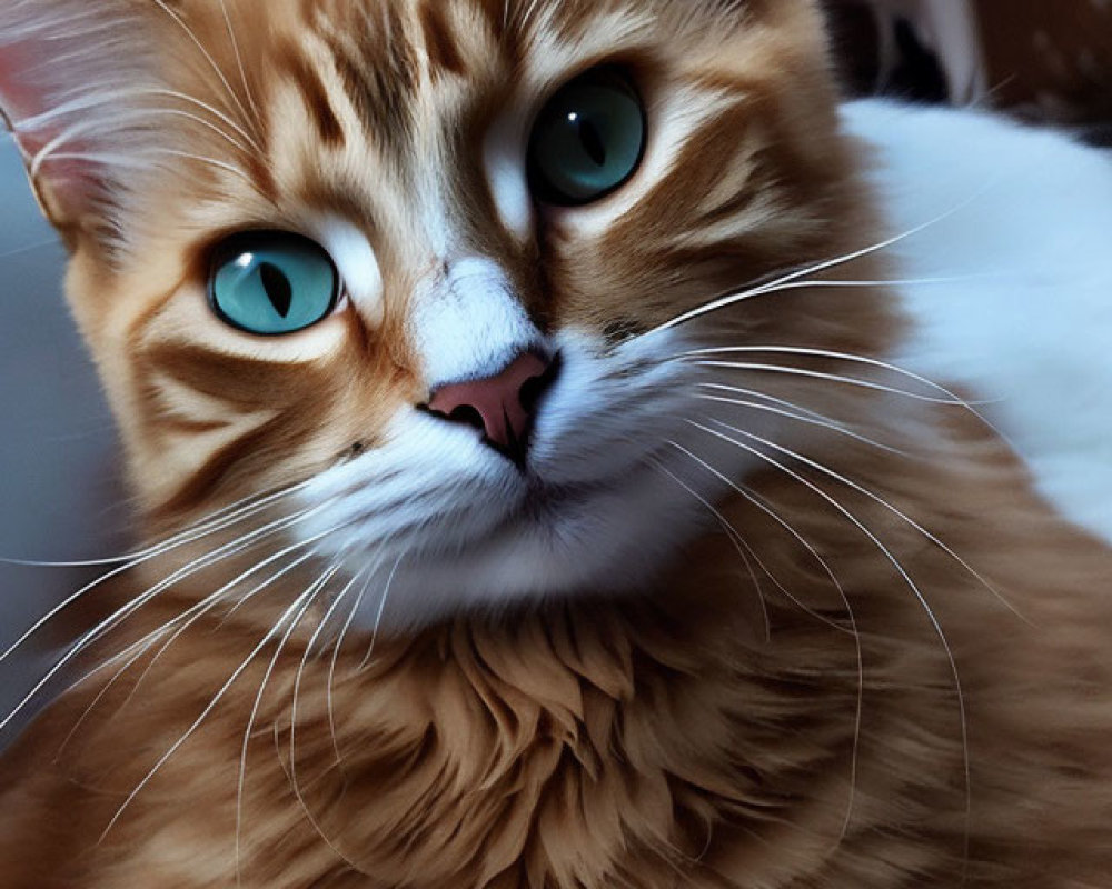 Orange Tabby Cat with Green Eyes and Fluffy Fur gazes at camera