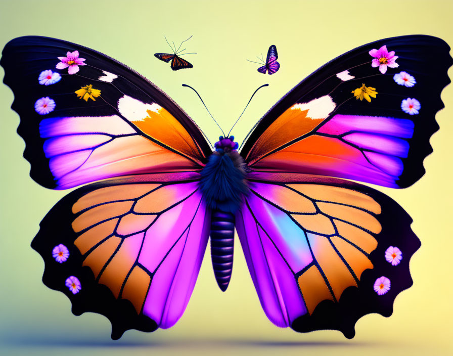 Colorful Butterfly with Detailed Wing Patterns on Gradient Background