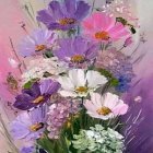 Assorted Flowers Painting in Blue, Pink, Purple, and White