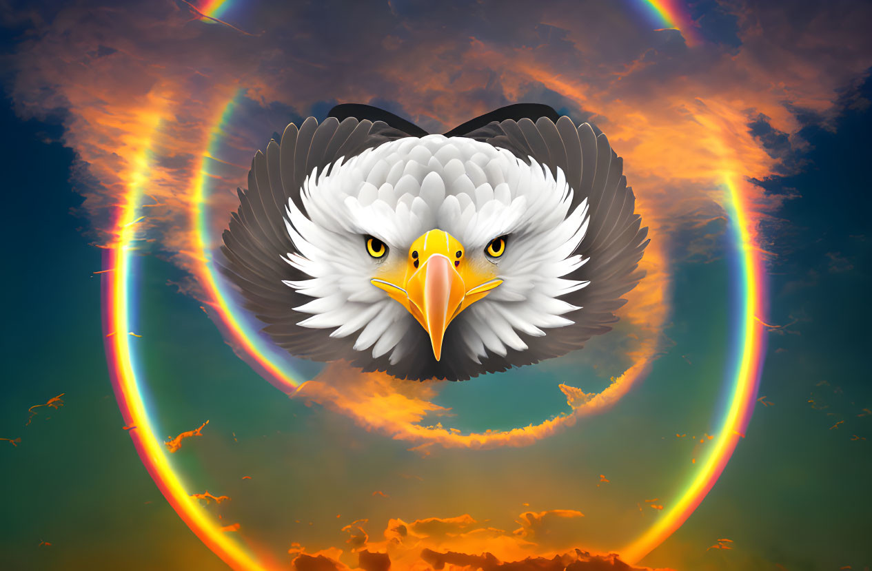 Intense Bald Eagle Head Graphic Against Dramatic Sky
