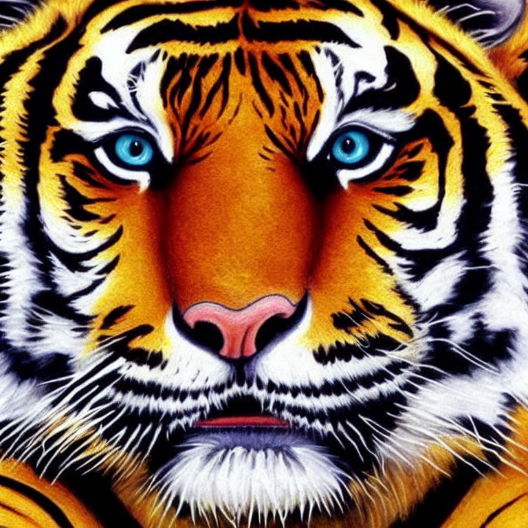 Detailed Image of Tiger's Face with Blue Eyes and Orange Fur