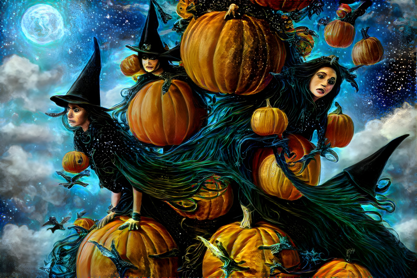Intergalactic Witches On Flying Pumpkins