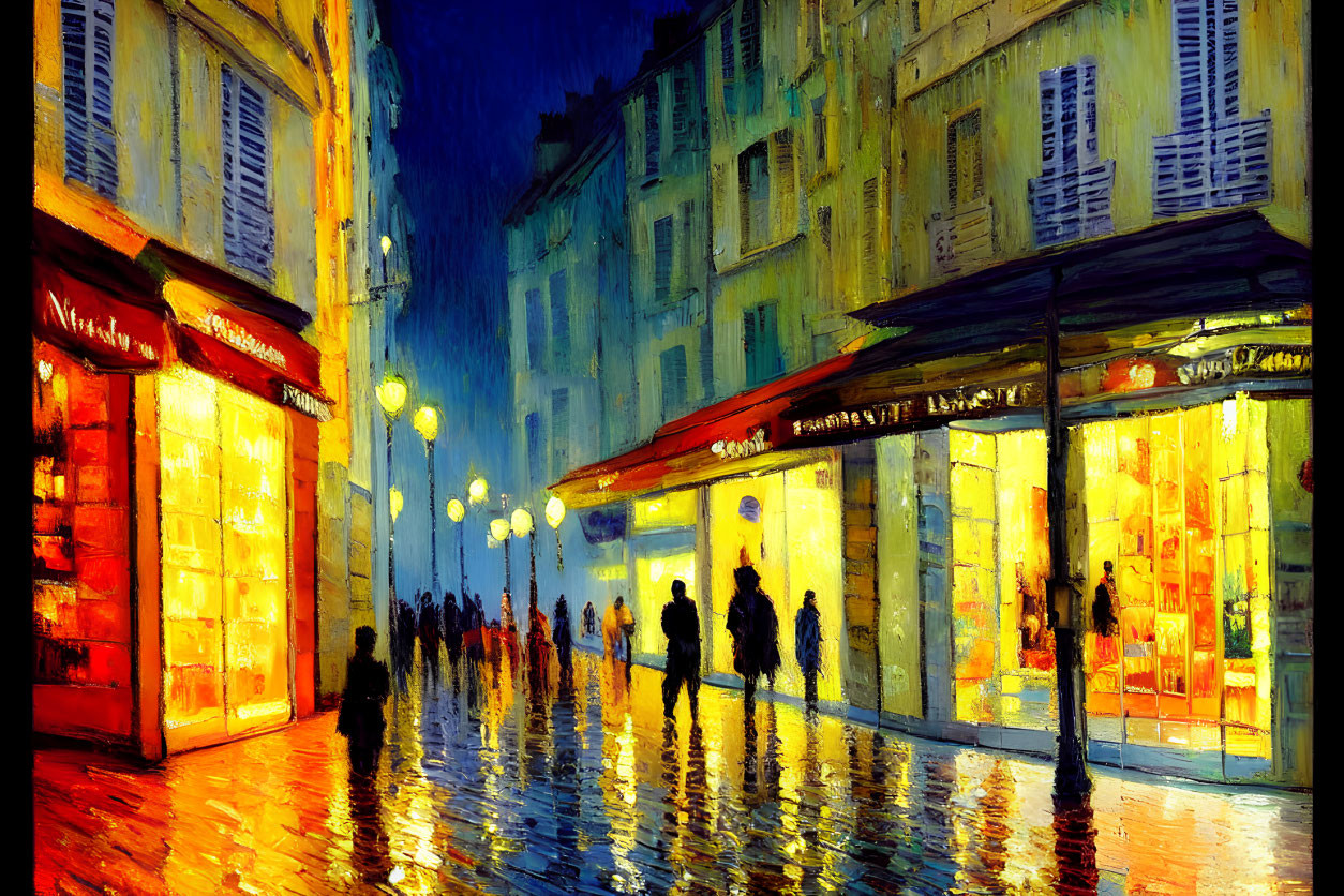 Impressionistic painting: City street at night