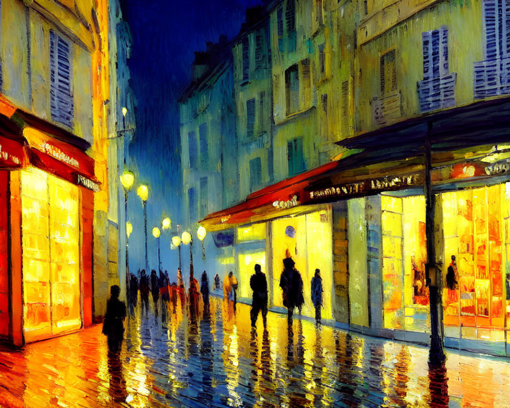 Impressionistic painting: City street at night