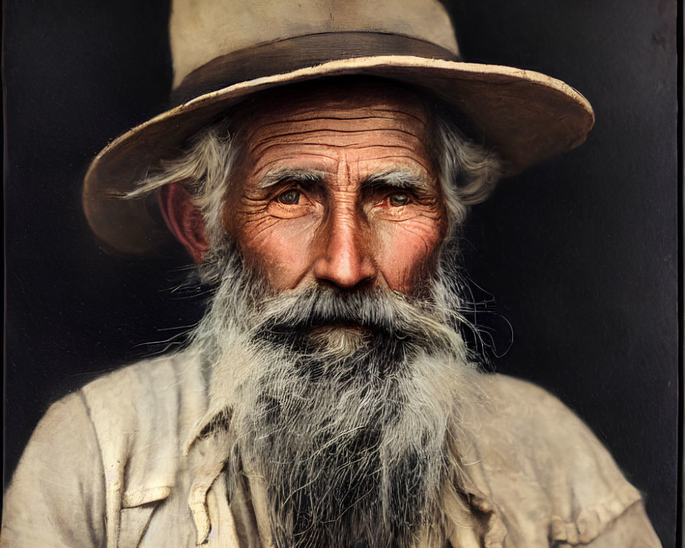 Elderly man with grey beard and weathered hat portrait