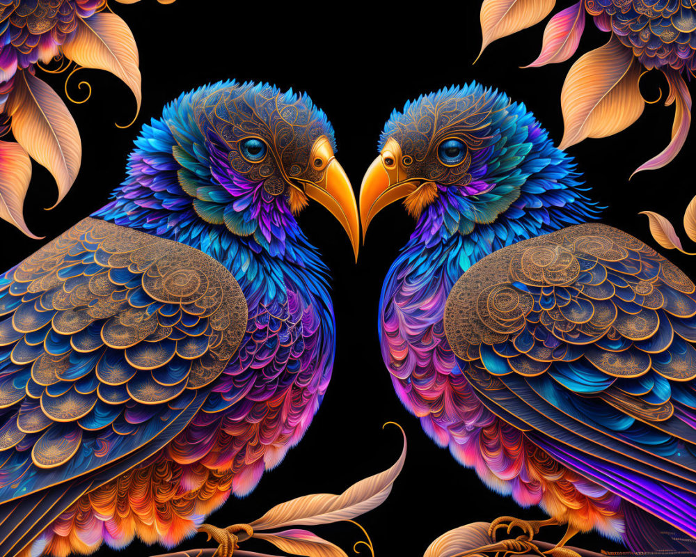 Vibrant stylized bird illustration with intricate feather patterns