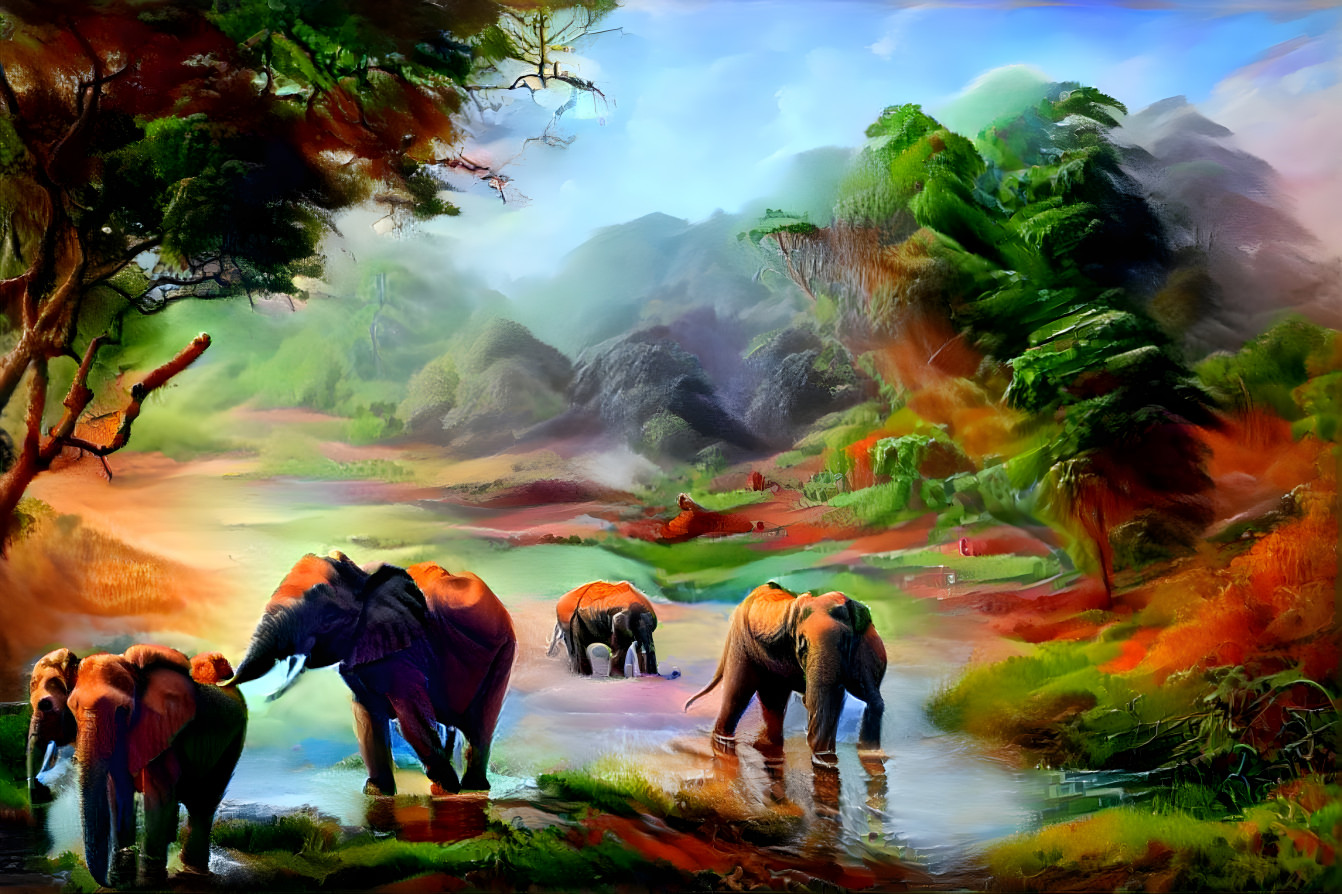 Elephants At The Watering Hole 