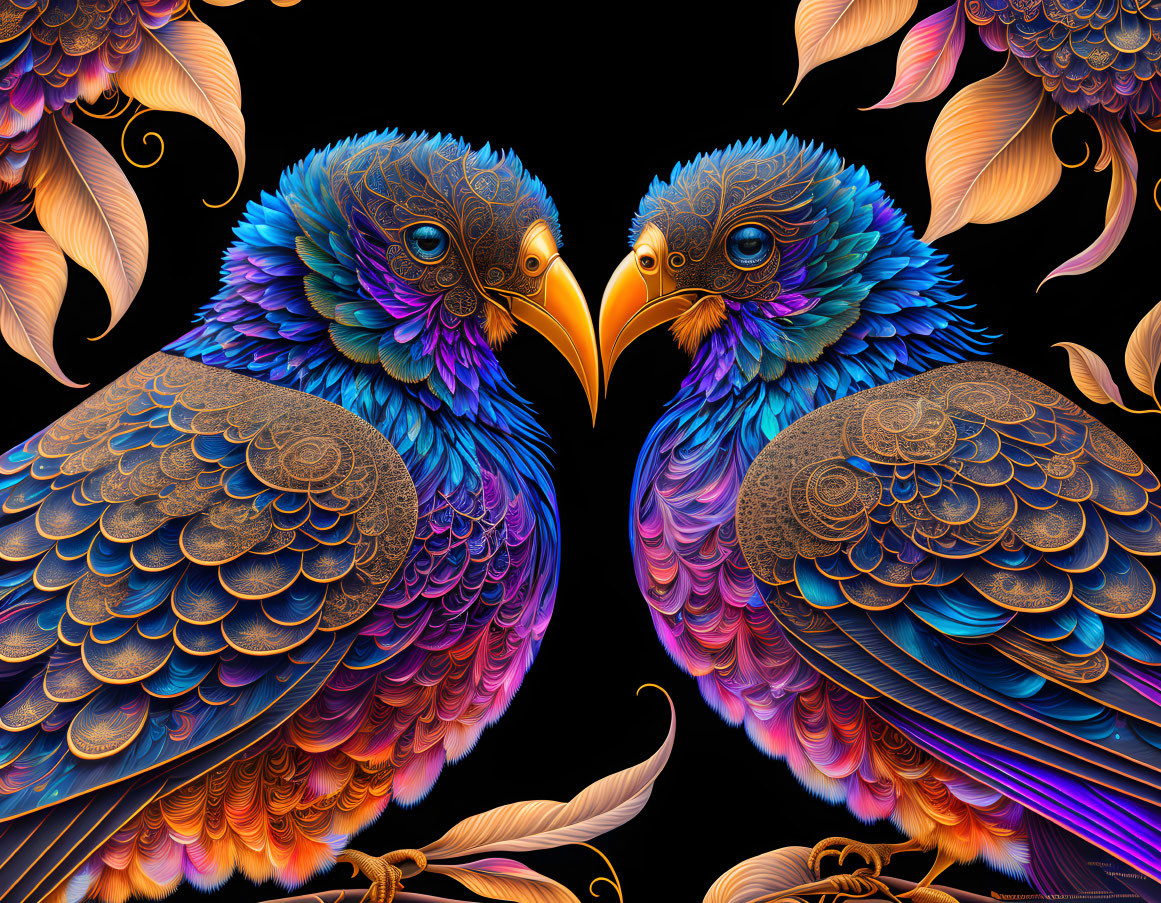 Vibrant stylized bird illustration with intricate feather patterns