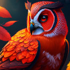 Colorful Owl Illustration Among Autumn Leaves