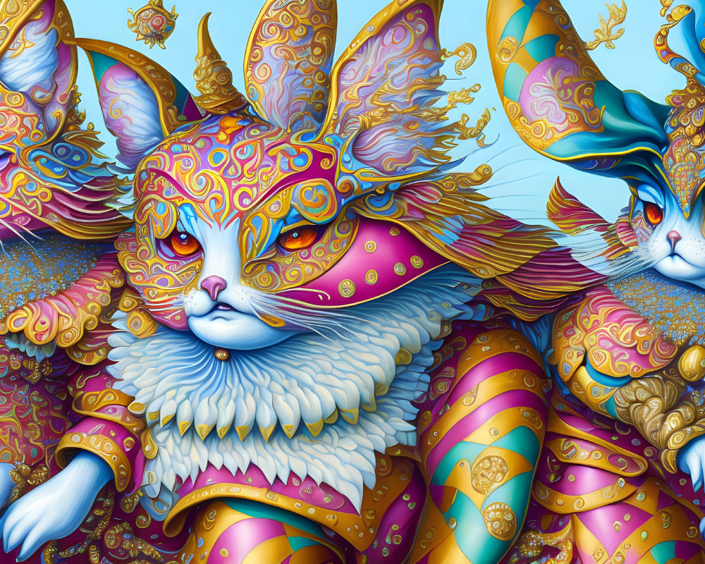 Ornately Decorated Mystical Cat Creatures in Regal Attire