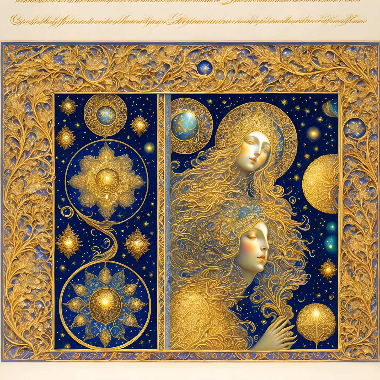 Golden Celestial Theme Woman Face Book Cover Design