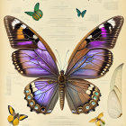 Luxurious Butterfly Illustration with Purple Wings and Golden Ornaments