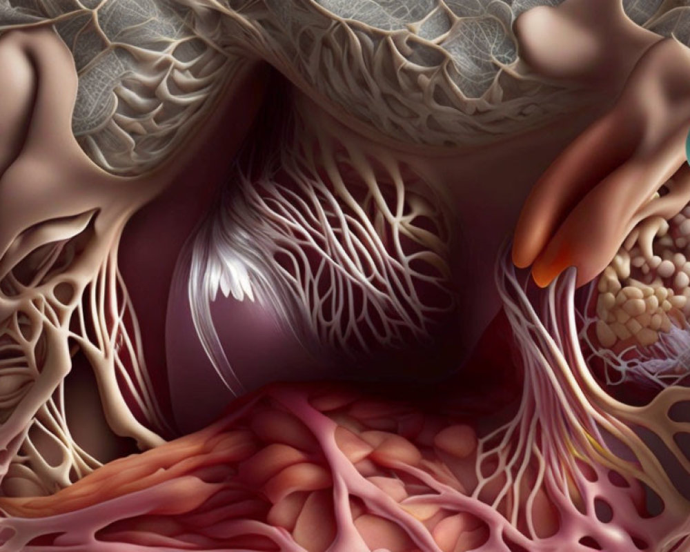 Detailed surreal anatomy artwork: muscles, veins, organs