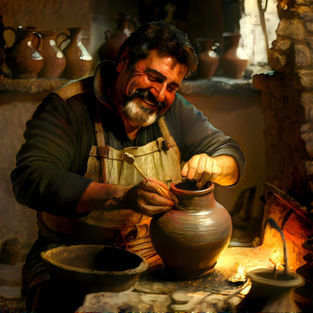 Greek potterymaker, in the style of Rembrandt