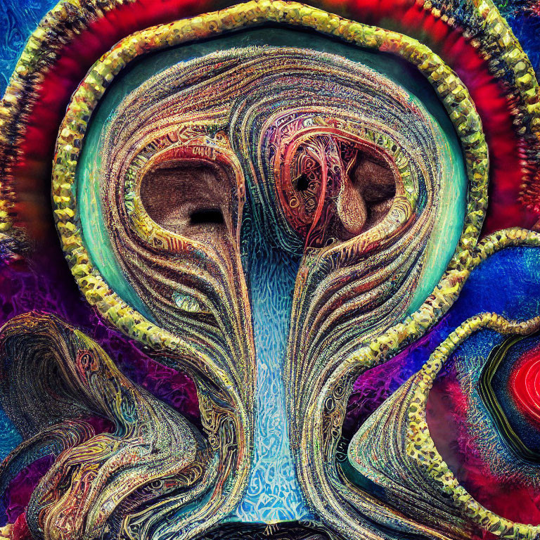 Colorful Abstract Fractal Art: Swirling Face with Eyes