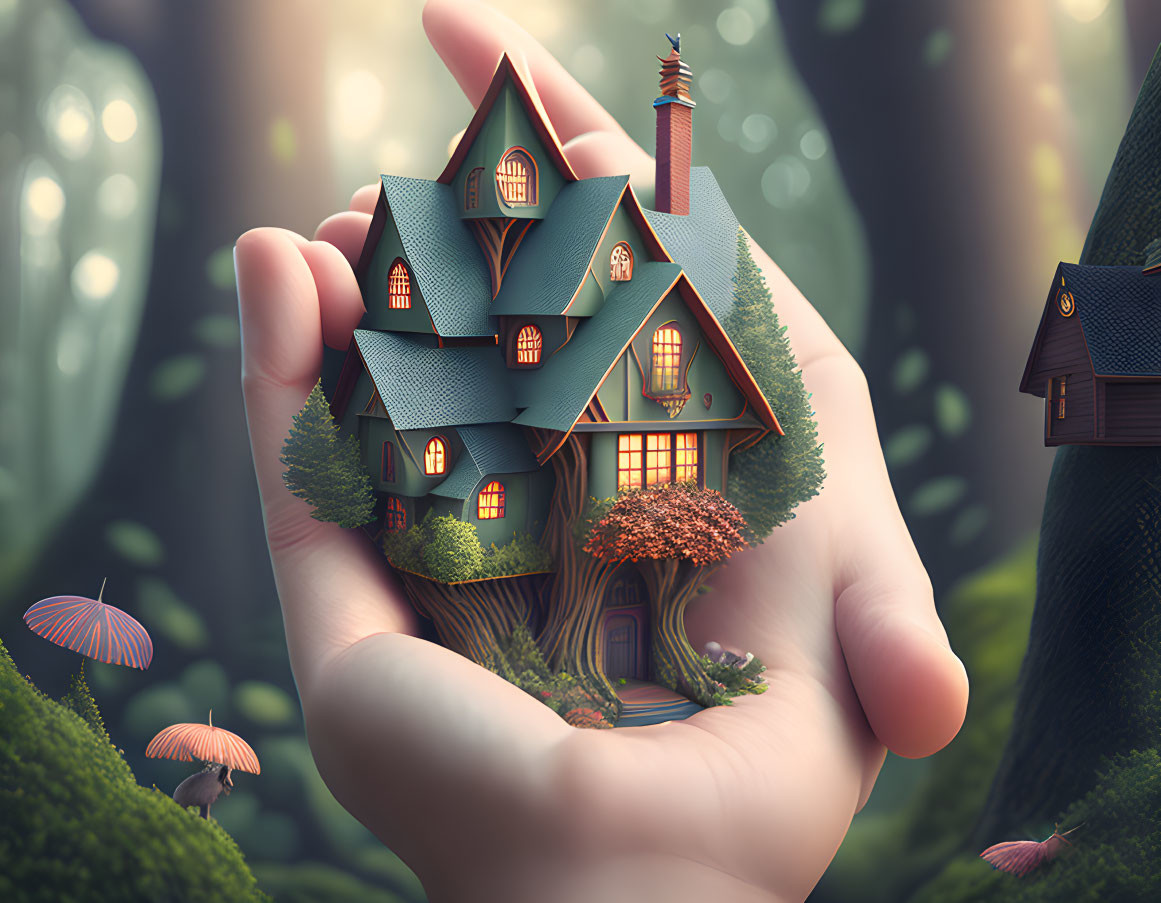 house, hand, forest