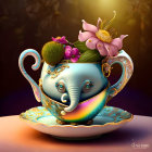 Ornate Elephant-Shaped Teacup with Intricate Patterns and Jewels