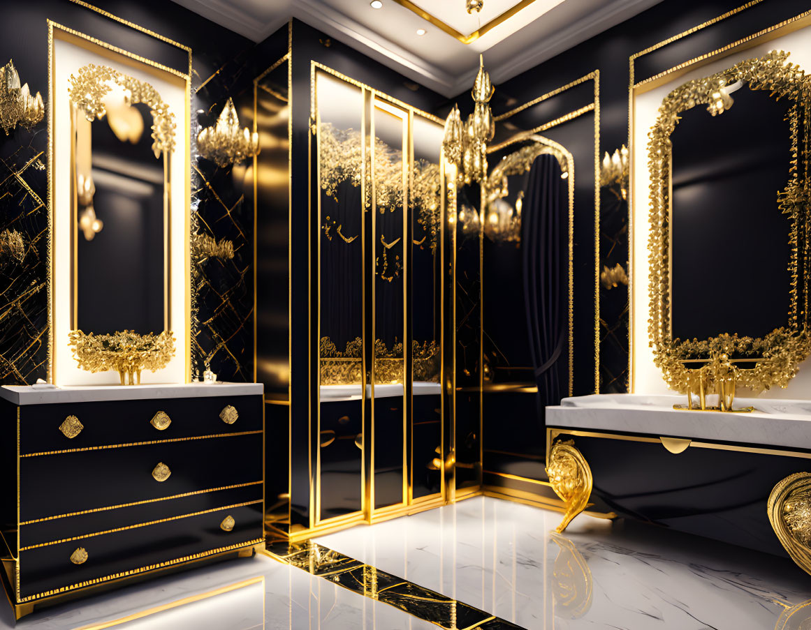 Expensive gold and black Chanel bathroom