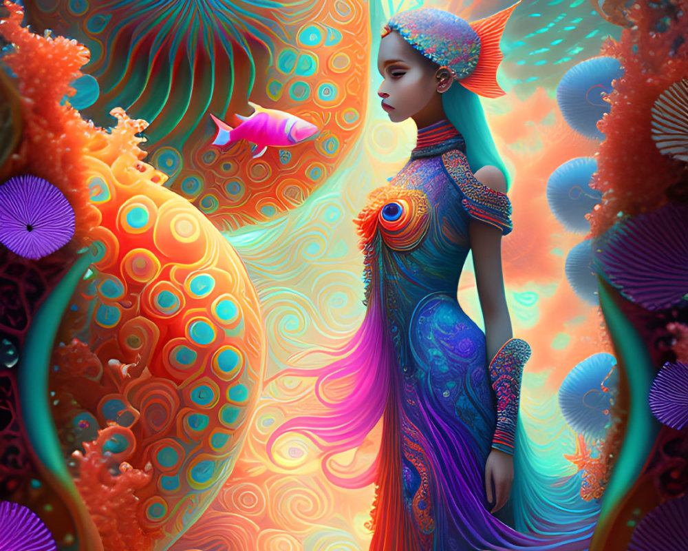 Digital Artwork: Ethereal Women with Aquatic Features and Marine Motifs