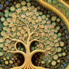 Detailed Fractal Art: Stylized Tree with Mandala Background