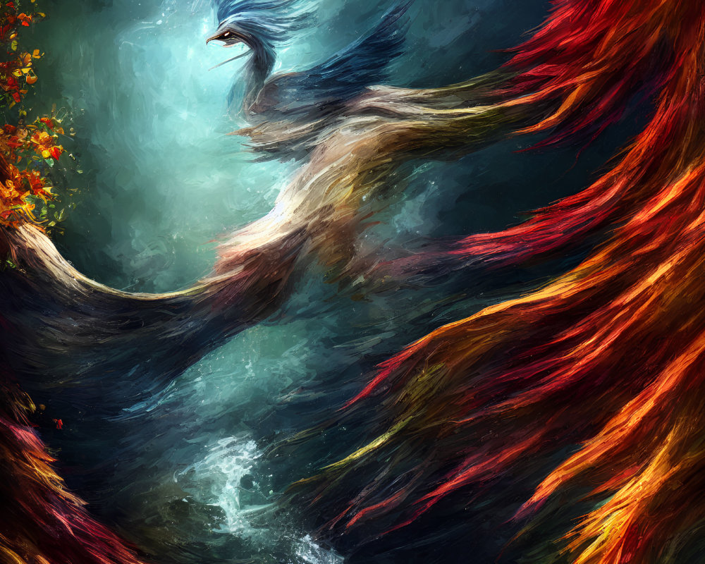 Colorful Phoenix Flying in Digital Painting