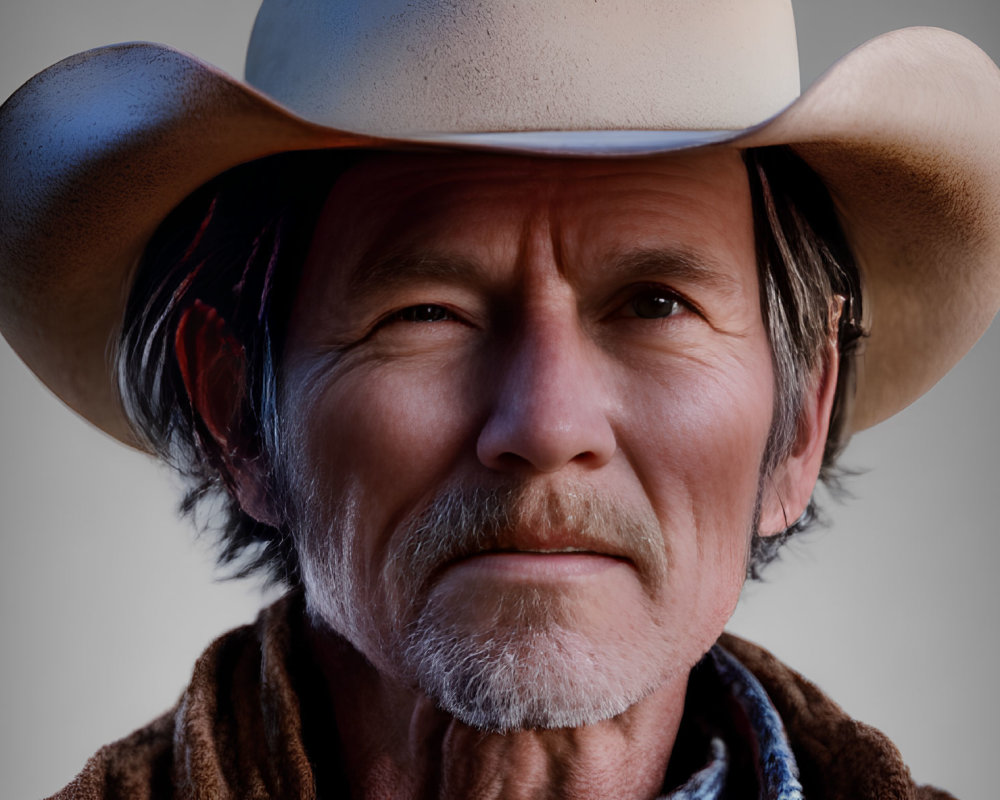 Digital portrait of older man in cowboy hat with weathered face