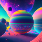 Colorful Patterned Planets and Celestial Bodies in Cosmic Artwork