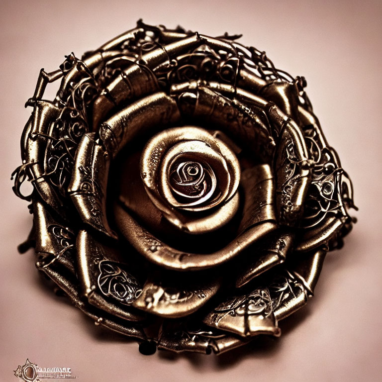 Sepia-Toned Metallic Rose with Wire Petals: Nature and Craftsmanship Blend