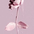 Delicate pink rose with fallen petal on soft pink background