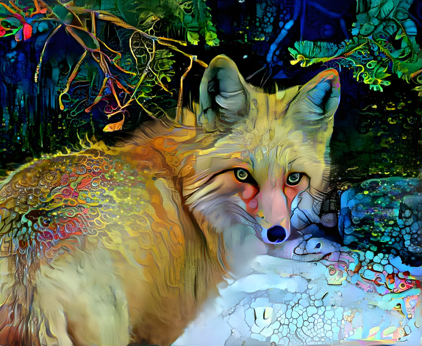 Fox in snowy forest