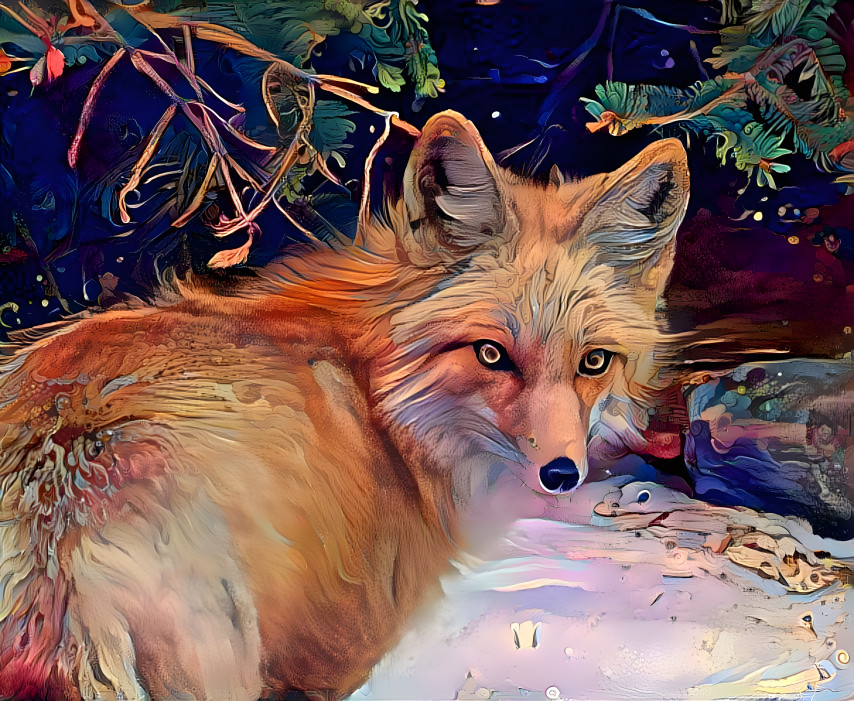 Fox in snowy forest