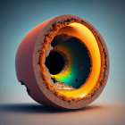 Surreal torus with rocky surface and glowing tunnel effect
