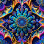 Colorful fractal artwork with blue, purple, and gold kaleidoscopic pattern
