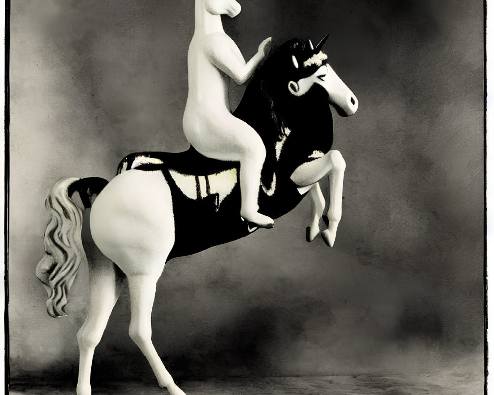 White and black unicorns playing together in a whimsical scene