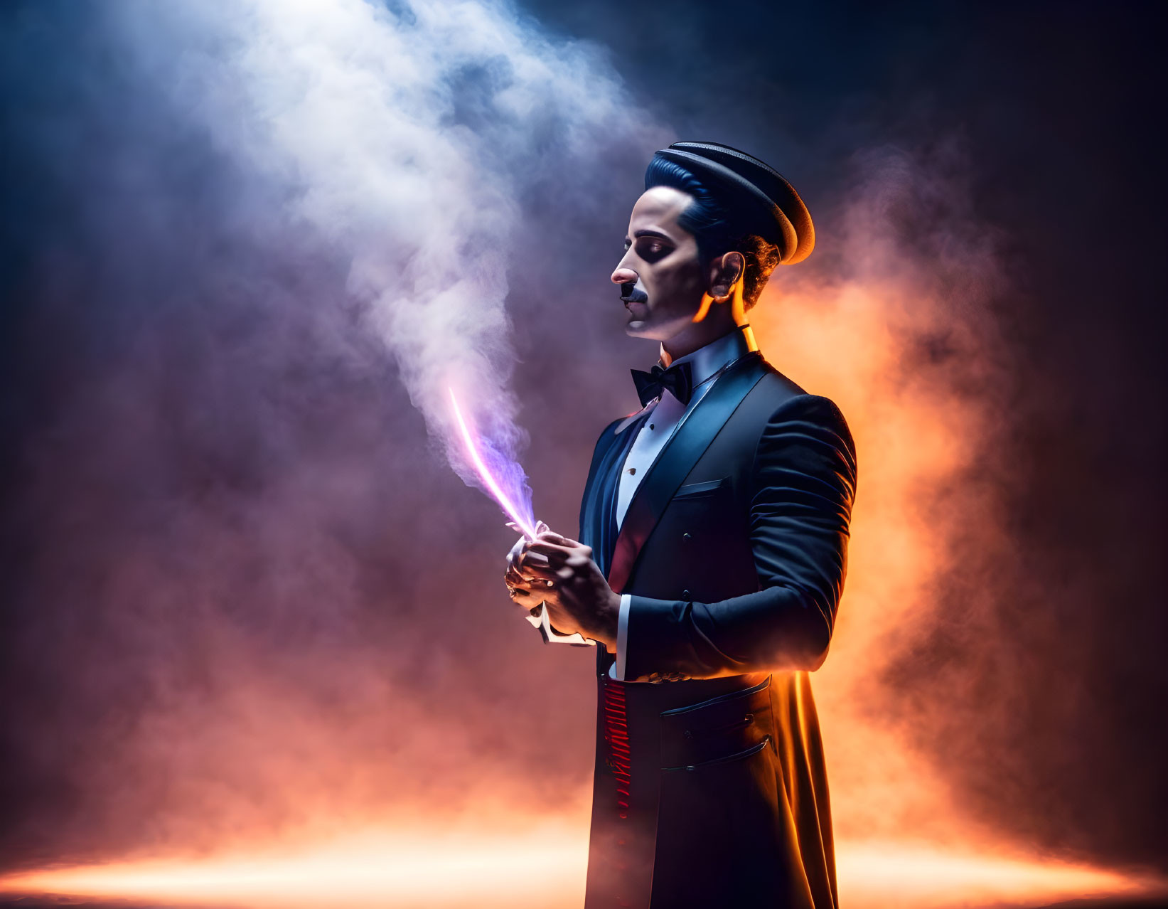 Magician in Tuxedo with Purple Flame and Turban
